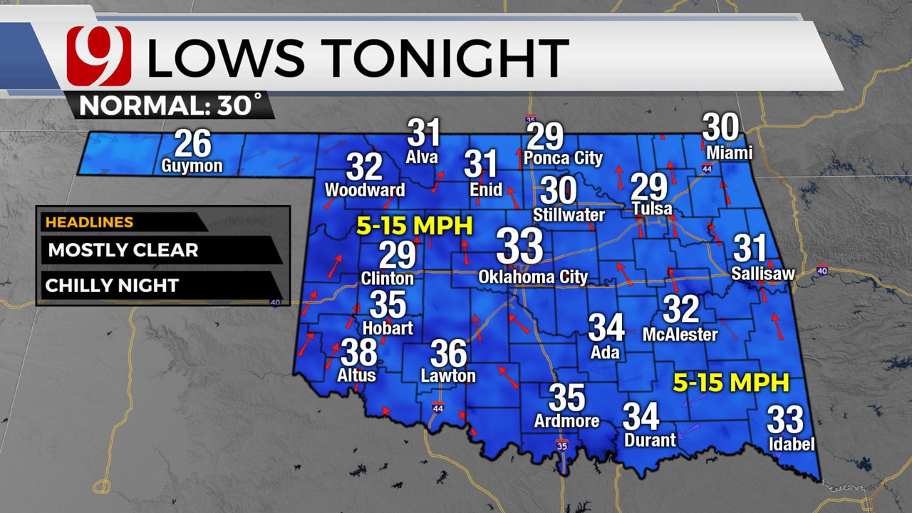 Cold Front Moves Through Okla. Thursday Bring Wind Gusts Up To 50 MPH