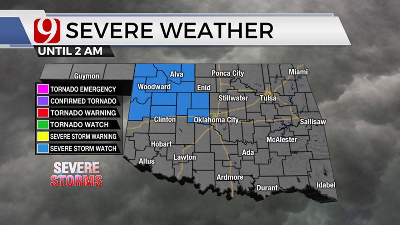 Severe Thunderstorm Watch Active For Portion Of Oklahoma Until 2 AM ...
