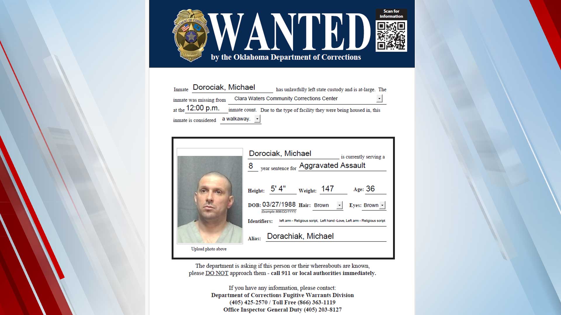 Inmate Caught After Walking Away From Oklahoma City Facility